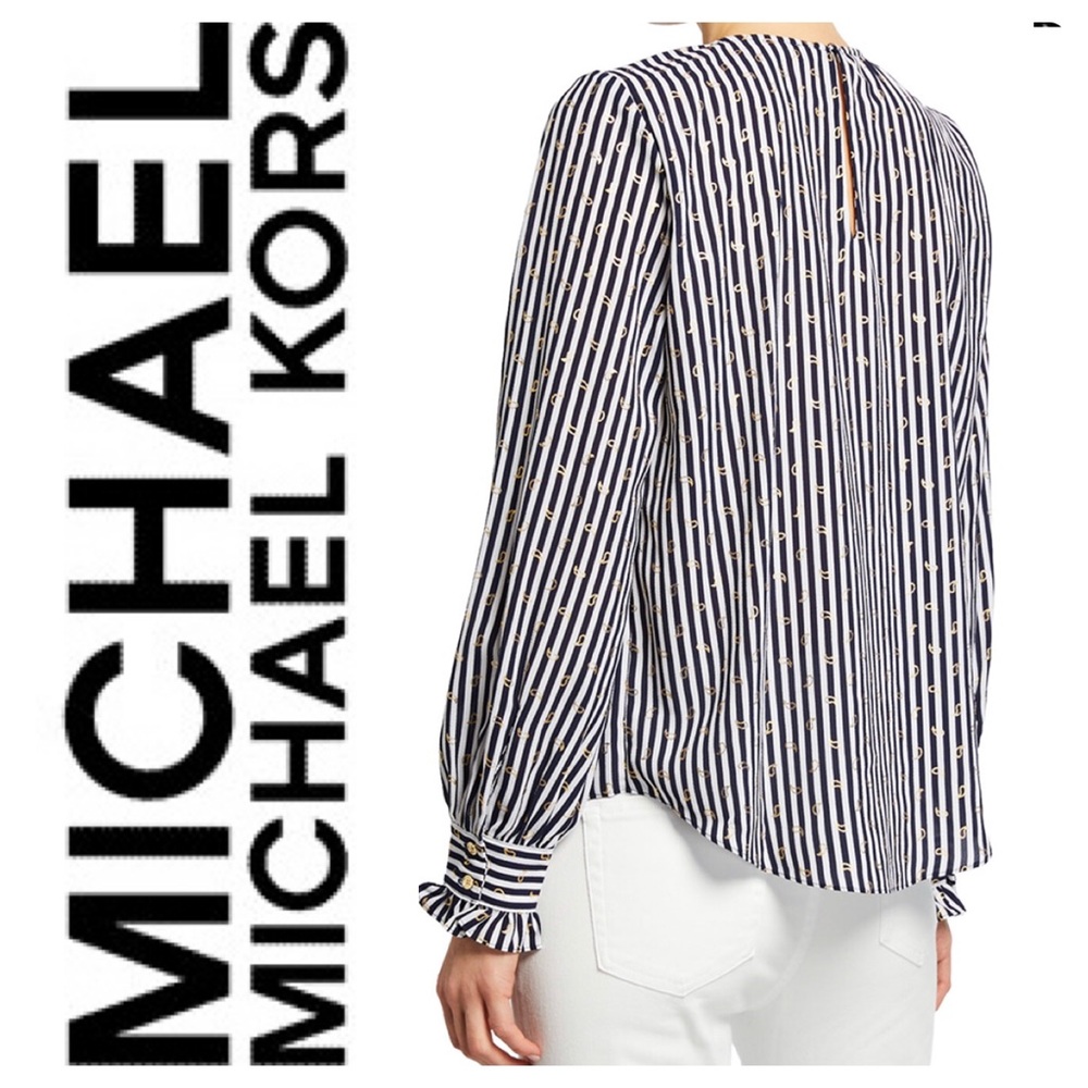 New Michael Kors Stripe & Paisley Printed Blouse - Picture 2 of 7